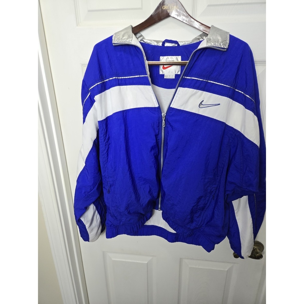 Vintage Y2k Nike Oversized Baggy Windbreaker Jacket Blue White Swoosh 90s Sz XL